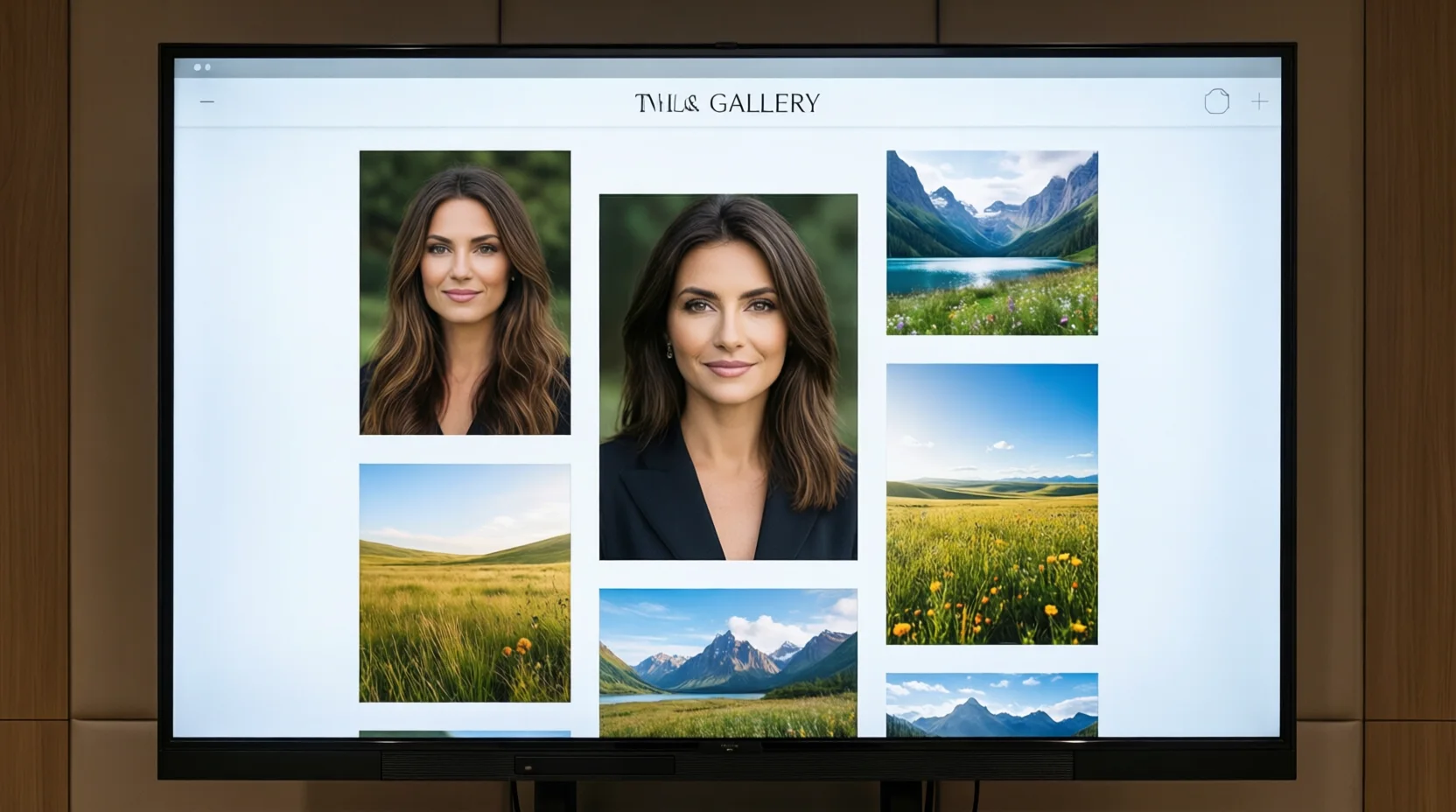 Přehled digitální fotogalerie s výraznými a přirozenými snímky na obrazovce.