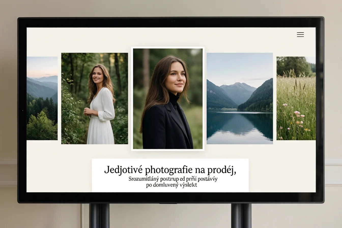 Jednotlivé fotografie na prodej – Přehled digitální fotogalerie s výraznými a přirozenými snímky na obrazovce.